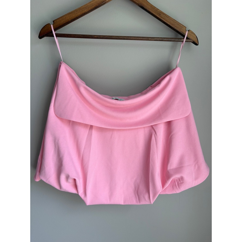 Zara Womens Pink Strapless Bubble Hem Pleated Fold Over Tube Top Medium